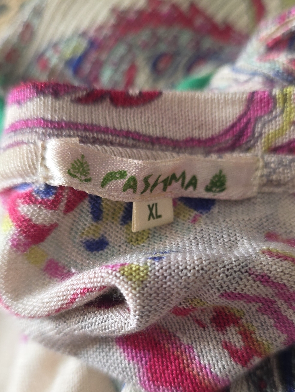 Pashma 50% Silk 50% Cashmere Paisley Knit Sweater Green Purple Size XL - Picture 10 of 10